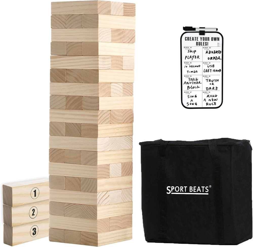 Outdoor Games Large Wooden Tower Stacking Game – 54 Premium Pine Blocks Stack