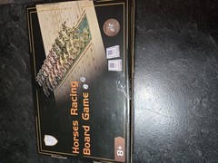 Horse Race Board Game with 11 Luxury Metal Horses, Dice, 2 Card Deck, Wood Board
