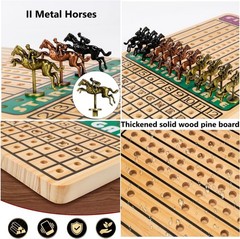 Horse Race Board Game with 11 Luxury Metal Horses, 4 Dice, 2 Card Boxes and Thic
