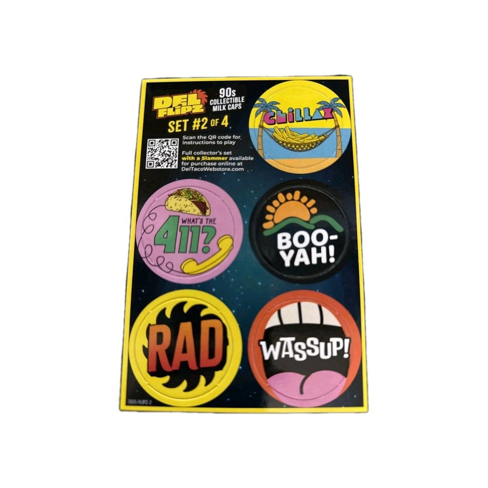 2026 Del Taco Set Of 3 Pogs Milk Caps Pieces Game Pieces 90s Era #2 Of 4