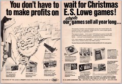 1972 ES Lowes Vintage Toy Ad Games Yahtzee Ad Lib Globetrotter Chess Tutor Santa