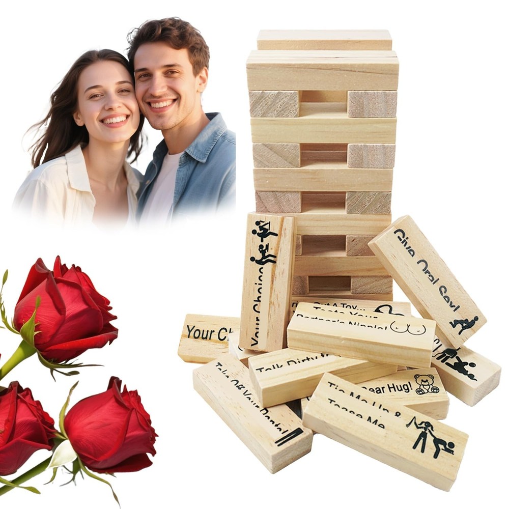 48pcs Wooden Tumble Tower Couples Game, Party Night Blocks, Stacking Block, W…