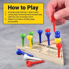 Travel-Friendly Traditional Wooden Triangle Game with Colorful Pegs – Ages 3+