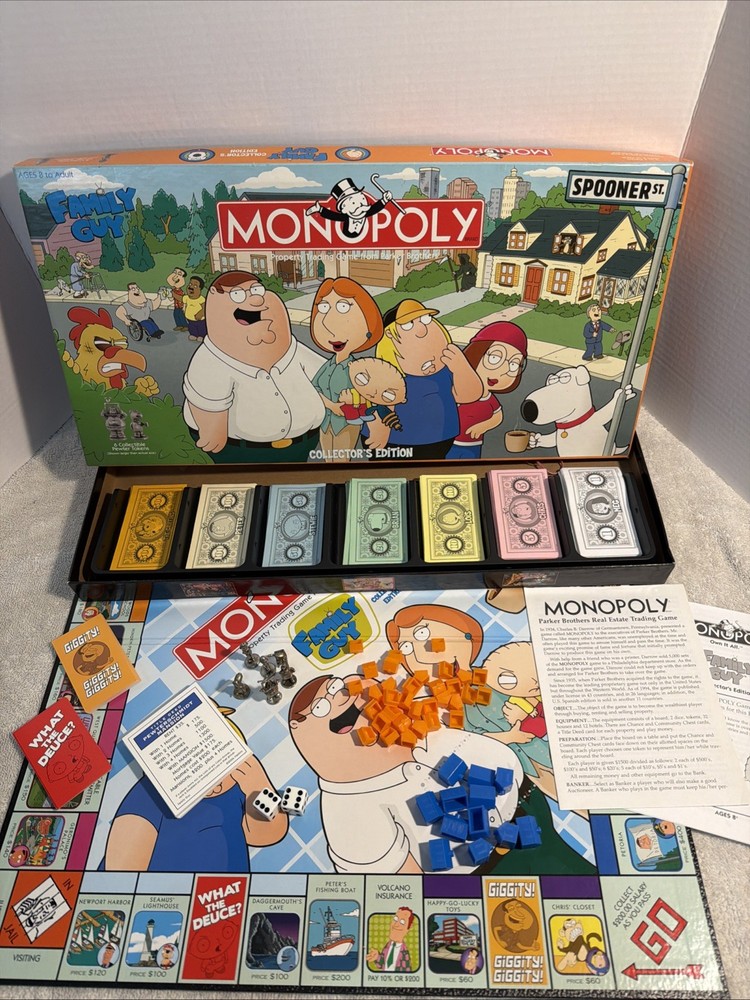 100% COMPLETE! MONOPOLY FAMILY GUY COLLECTOR’S EDITION BOARD GAME PEWTER PIECES