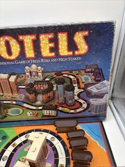 Vintage 1987 HOTELS Board Game Milton Bradley Real Estate Game – 99% Complete