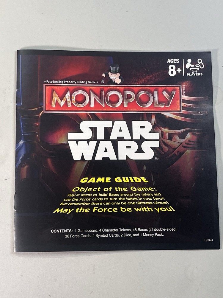 Monopoly 2015 Star Wars The Force Awakens parts, Owner’s Manual Game Guide