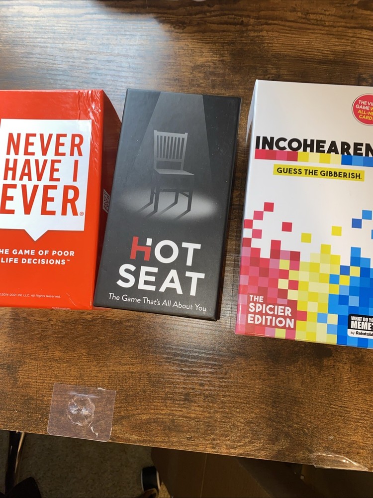 Lot Of 3 Card Games /Party Games:Never Have I Ever & Incohearent 17+, Hot Seat