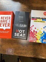 Lot Of 3 Card Games /Party Games:Never Have I Ever & Incohearent 17+, Hot Seat