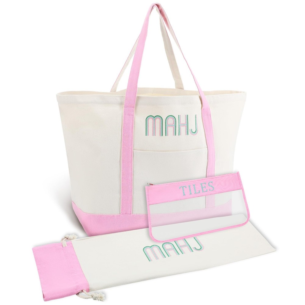 Sunnymove 3 Pcs Empty Mahjong Canvas Bag Gift Embroidered American Mahjong Set