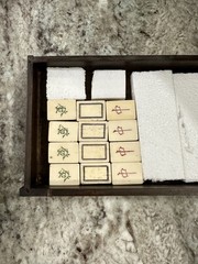 Antique Chinese Mahjong 5 Drawer Wood Box Set Bamboo Bone Mah-Jongg 144 pieces.