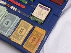 VTG 1973 MONOPOLY Game in Blue Hard Plastic Travel Case Complete looks unused