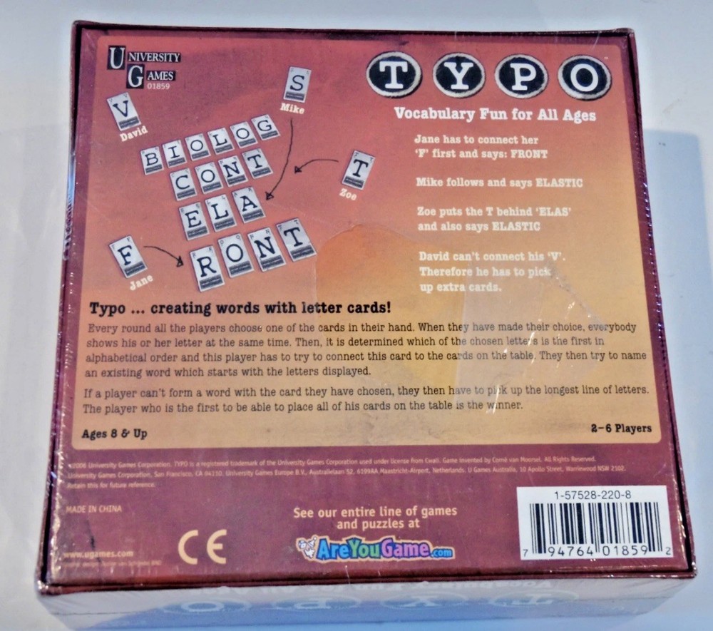 Typo Vocabulary Fun for All Ages – A Word Card Game by University Games – NEW