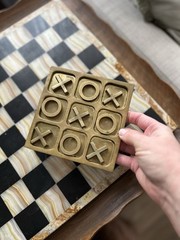 Vintage Brass Tic Tac Toe Board Table Game Set And Case