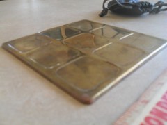 Vintage Brass Tic Tac Toe Board Game – 5.625″ Square – 5 X and 4O Pieces