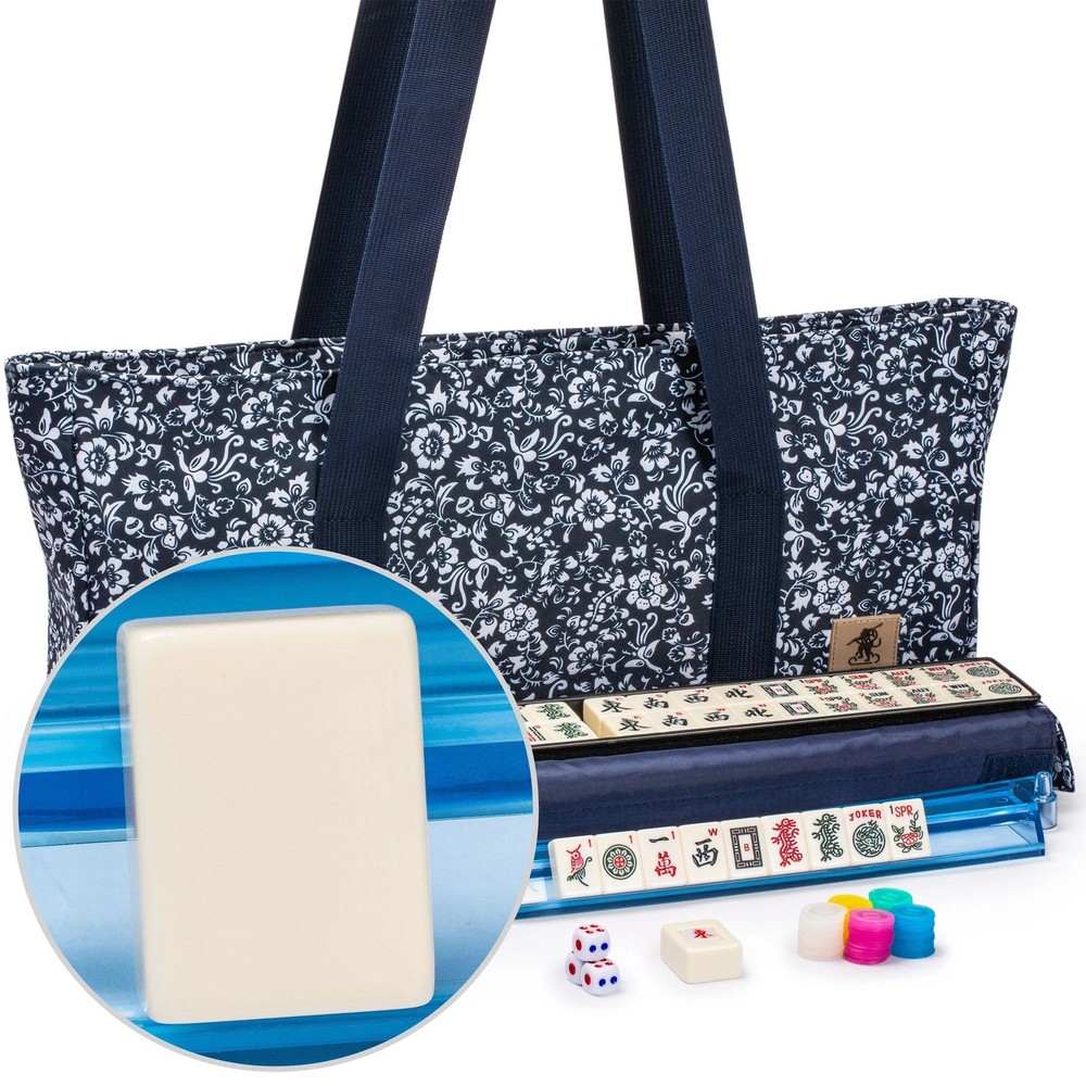 American Mahjong “Blue Calico” Floral Soft Case All-in-One Racks FX-AM007-A