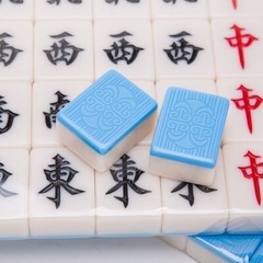 Traditional Chinese Mahjong Game Set 144 + 2 Spares Blue Color Tiles
