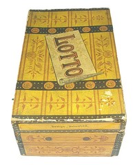 Vintage Trunk LOTTO GAME No. 2-418 Wood Glass Cardboard Pieces Circa 1900