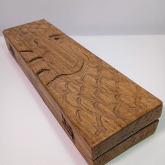 Hand Carved Wooden Mancala Board Game Handcrafted Animal Carving Design Vintage
