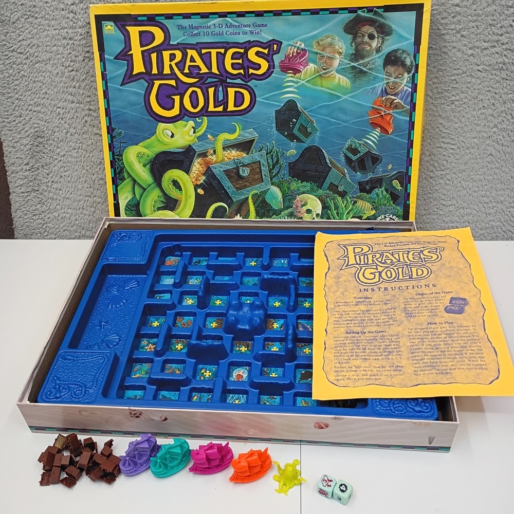 Vintage 1993 Pirates’ Gold Board Game Golden Magnetic 3D Adventure INCOMPLETE