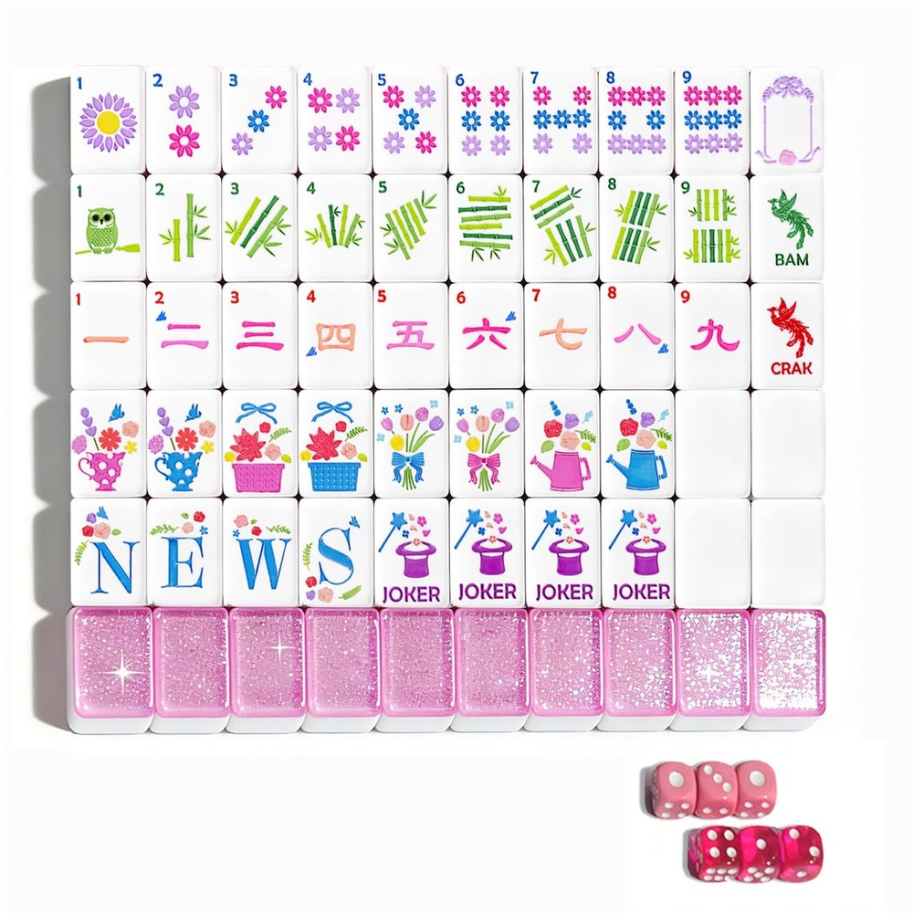 HYZYey Mahjong Tile Set 160 Acrylic Sparkle Pink Blossom American Mah Jongg G…