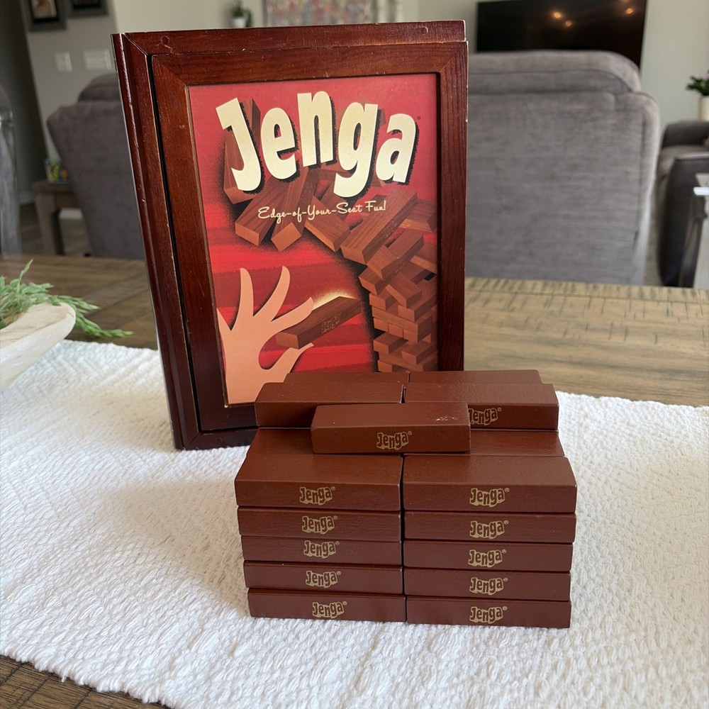 Vintage Collection Jenga Wood Book Box Game Hasbro Parker Bros Game Night