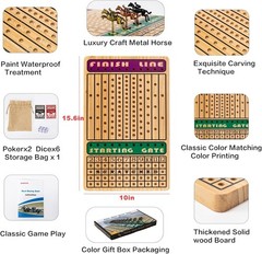 Horse Race Board Game with 11 Luxury Metal Horses, 4 Dice, 2 Card Boxes and Thic
