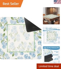 Blue Hydrangea Floral Anti-Slip Mahjong Mat 31.5in – Perfect for Game Gatherings