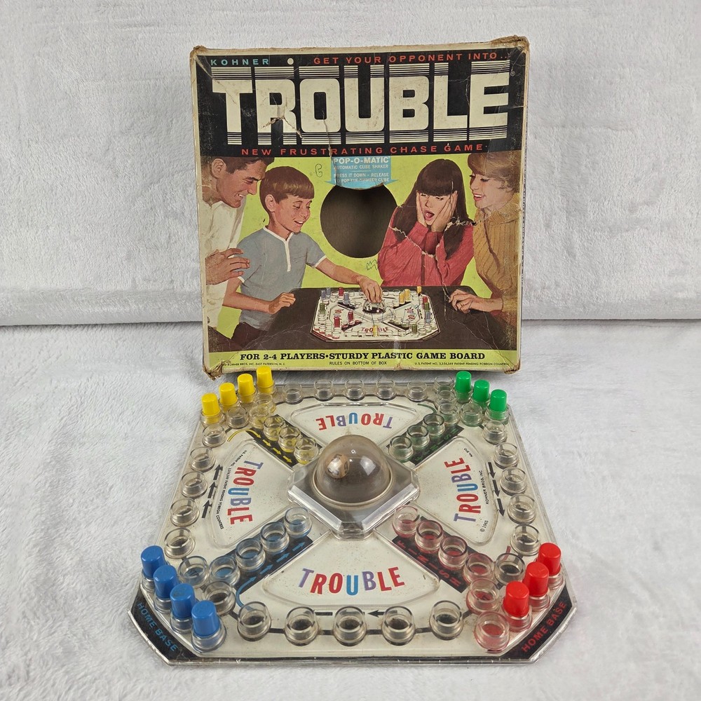 Vintage 1964 Kohner Trouble Board Game – Pop-O-Matic Works, Missing 2 Pieces