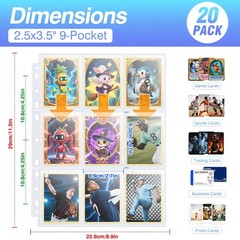360 Pockets Binder Card Sleeves Double-Sided 9 Pocket 2.6×3.6 inch, 20 Pack