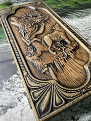 Wolves Handmade Wooden Backgammon Set 19″ Ukraine Hand Carved Wolf Board + cover