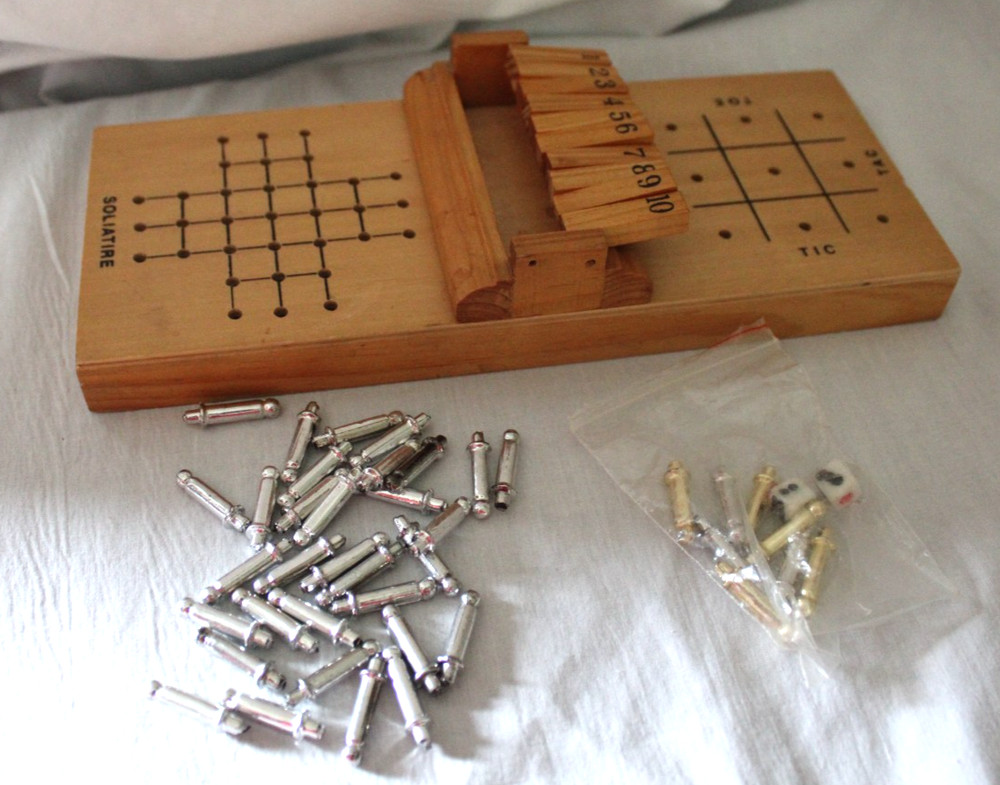 Mini Wood 3 in 1 Game Set, Tic Tac Toe, Peg Solitaire, Shut The Box