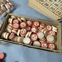Rare Antique Bingo Set Complete with 50 Cards, Wooden Call Numbers New Unplayed