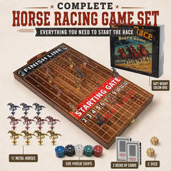 Horse Racing Board Game with 11 Luxury Metal Horses, Foldable Wood Horse Race Ga