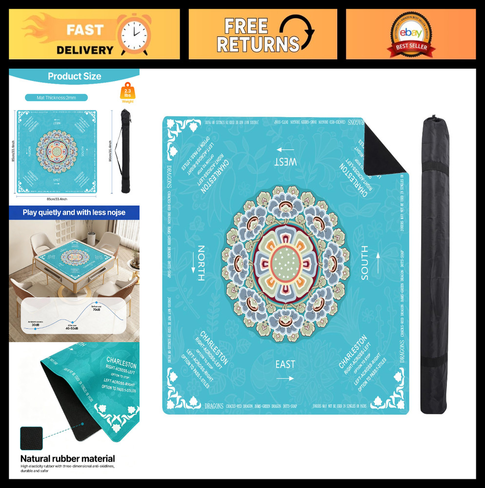 Anti-Slip Mahjong Mat 33″ x 33″ with Carrying Bag – Noise-Reducing for Board Gam