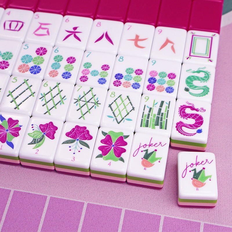 Vibrant Layered Mahjong Tiles Full American Style Set of 160 Tiles Crystal Red