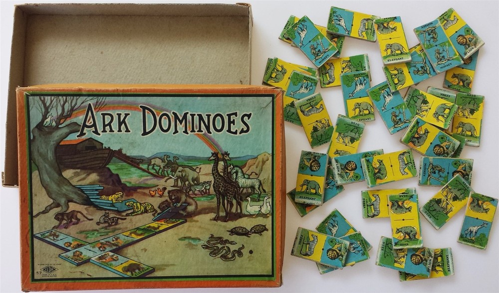 antique ARK DOMINOES noah wilder mfg usa toy bible animal early 1900s
