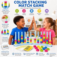 2 Pack Color Stack Challenge Game – Stacking Board Game Set with 2-4 Players Kid