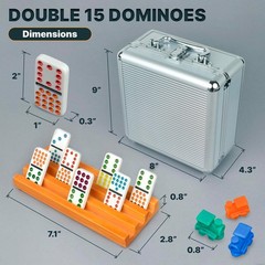 Queensell Mexican Train Dominoes Set Double 15 with 8 Holders – Wooden Hub and T