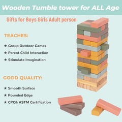 Wooden Blocks Stacking Games, 48PCS Tumbling Stacking Blocks Game for Kids and F