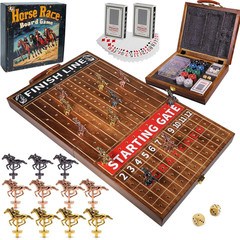 Horse Race Board Game with 11 Luxury Metal Horses, Foldable Wood Horse Racing Ga