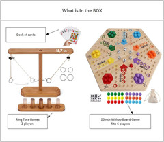 Wooden Wahoo Marble Board Game , Double-Sided, for 2-6 Players, with 24 Marbles