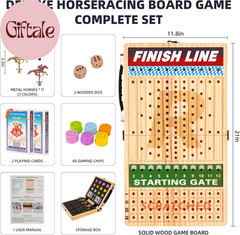 21″ Large Horse Race Board Game – Solid Wood Horse Racing Game with 11 Metal Hor