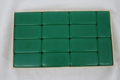 Vintage Super Thick Marblelike Plastic Dominoes Green Tile Game Set Made USA Box