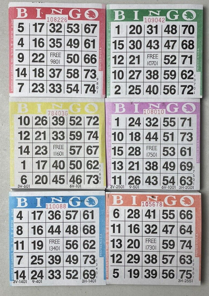 600 PAPER Bingo Cards by American Games Square 1 On Single Sheets 6 Asst Colors