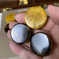 30pc Vtg Bakelite Backgammon Set Chocolate Butterscotch Swirl Tested Round Edges