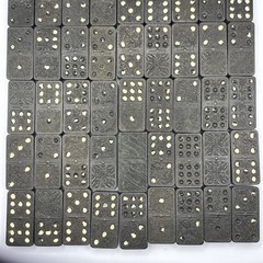 Vintage Dominos Mixed Tiles. Black With Vines & Floral. Lot Of 54.