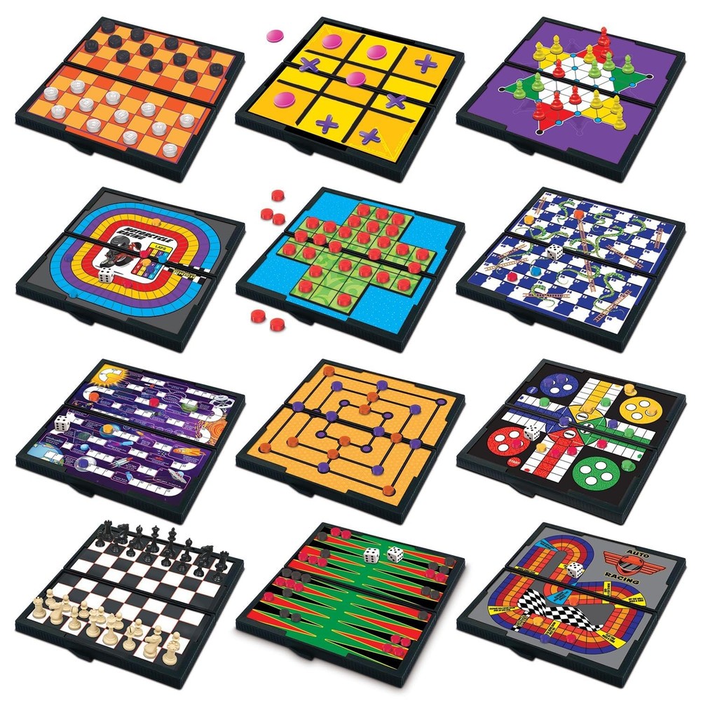Magnetic Board Travel Games Set – Includes 12 Retro Fun Games – 5″ Compact De…