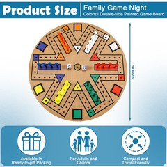 Fast Track Wooden Board Game 3–6 Players 14.2in 24 Pegs 2 Dice Family Game Night