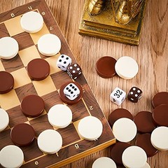 30 Pcs Backgammon Pieces Checkers, 1.25 Inch Beige, White and Brown