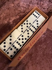Vintage Nico Products Dominoes Double 6 Set Urea Metal Spin Wood Box N Bergen NJ